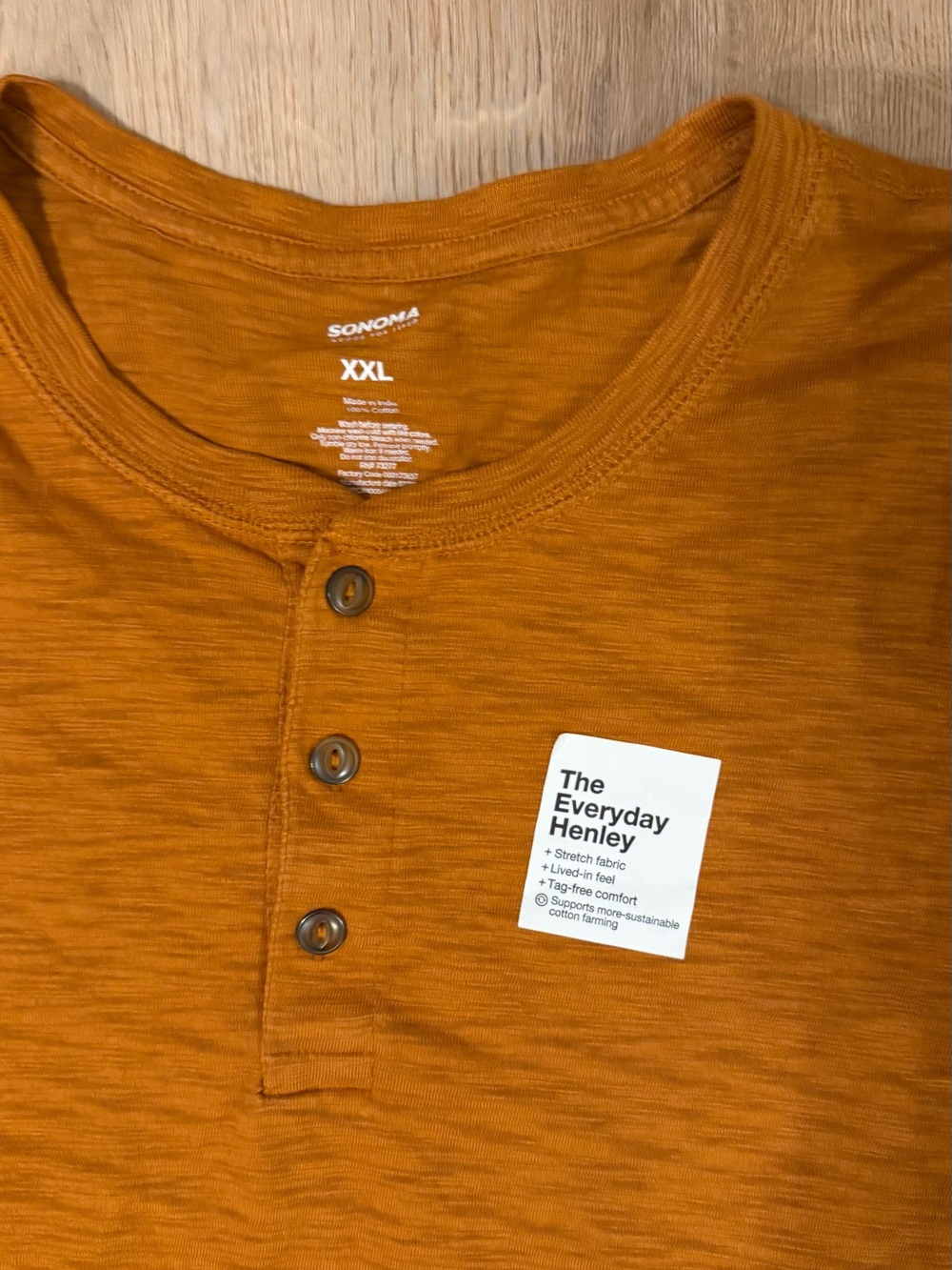 NWT Sonoma Everyday Henley Shirt XXL Burnt Orange Long Sleeve
